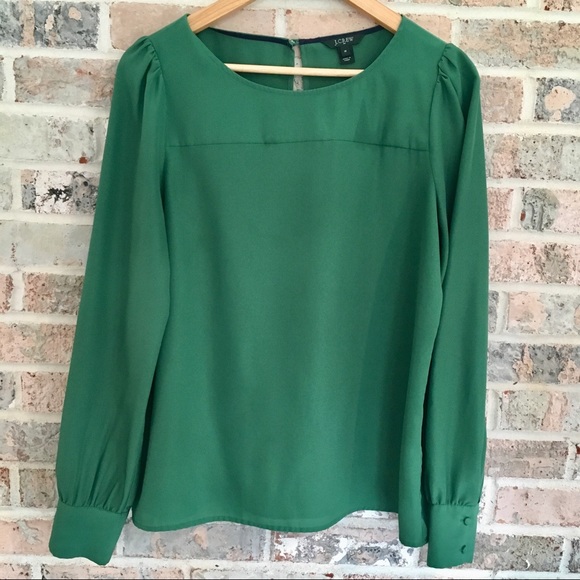 J. Crew Tops - J.Crew Blouse Green Long Sleeve Sheer